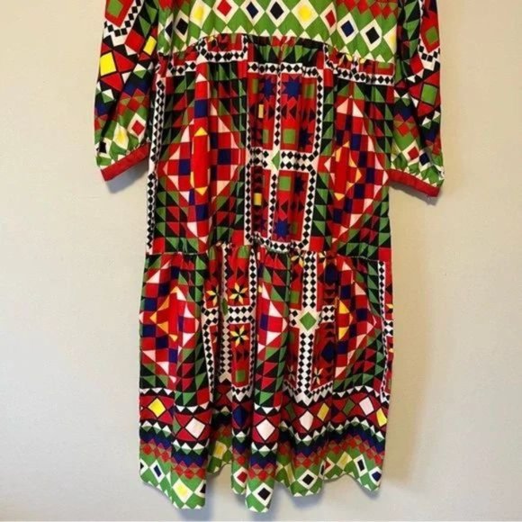 Hand stitched patchwork pattern tribal printed tiered maxi dress size L - Picture 7 of 7
